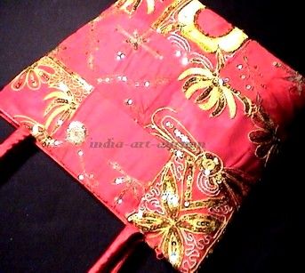 SARI BAG BOHO CHIC RED HANDMADE ANTIQUE PATCHWORK VINTAGE BEADS 