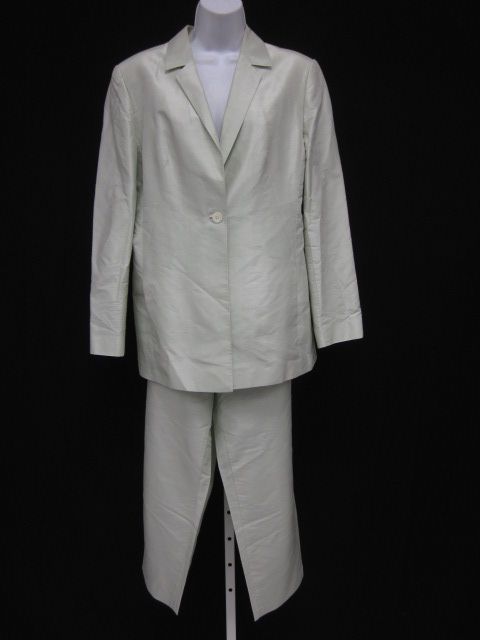 DUE PER DUE Light Green Silk Blazer Pants Suit 12 14  