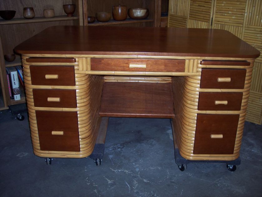 Hawaiian Vintage Style Rattan Executive Desk  