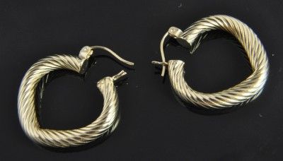 Estate Vintage 14K Gold Cable Rope Heart Hoop Earrings  