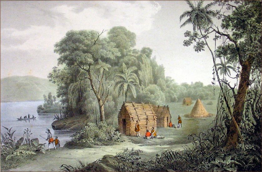 1825 Motte Antique Print of an Indian Villiage Scene in Tocaia 