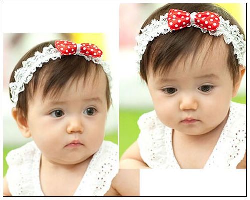 Baby Kids Mesh Red Bow knot Dot Clip Hair Headband  