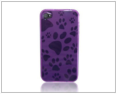 Paw Print Soft TPU Case Cover For iPhone 4 4G Purple  