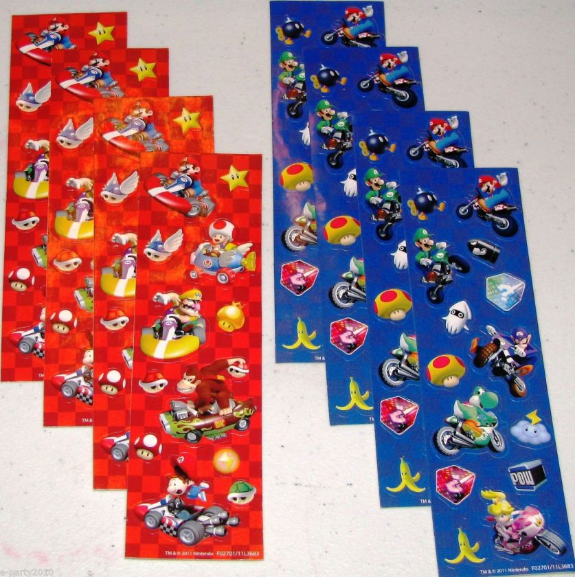 sheets of SUPER MARIO KART STICKERS ~ Nintendo Wii Birthday Party 