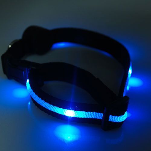 Blue Lights 2 Mode adjustable Lockable Nylon Dog Collar 6 LED  