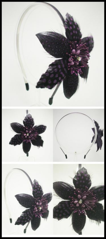 Feather LEATHER Headband Fascinator PURPLE UNIQUE HB319  