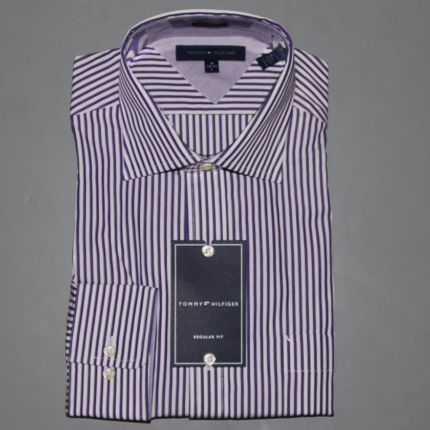 NWT MENS TOMMY HILFIGER ITHACA DRESS SHIRT PURPLE STRIP MEN 33 34 35 