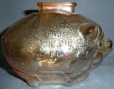 CARNIVAL GLASS PIGGY BANK MARATHON OHIO OIL CO VINTAGE  