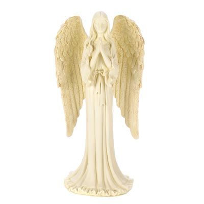   RELIGIOUS IVORY SPARKLING PRAYING ANGEL STATUE FIGURINE  