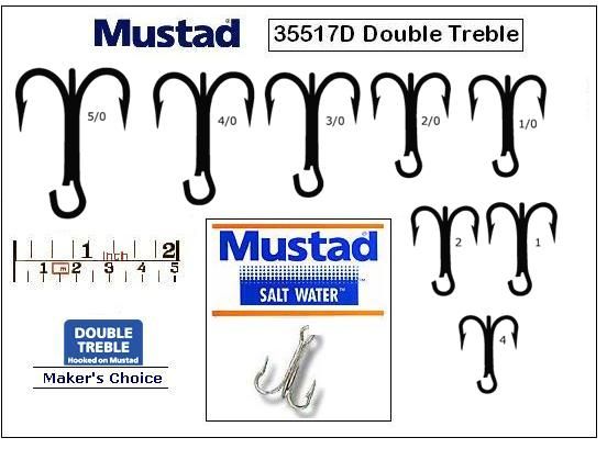 MUSTAD 4/0 OPEN EYED TREBLE HOOK #35517D 25 PACK  