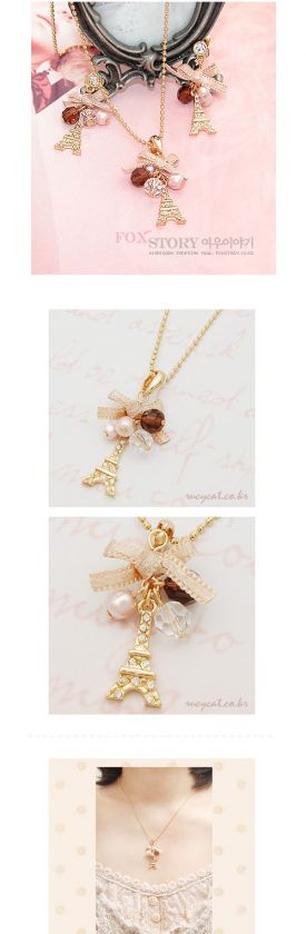 1058 Korean fashion Eiffel Tower and bow necklace  