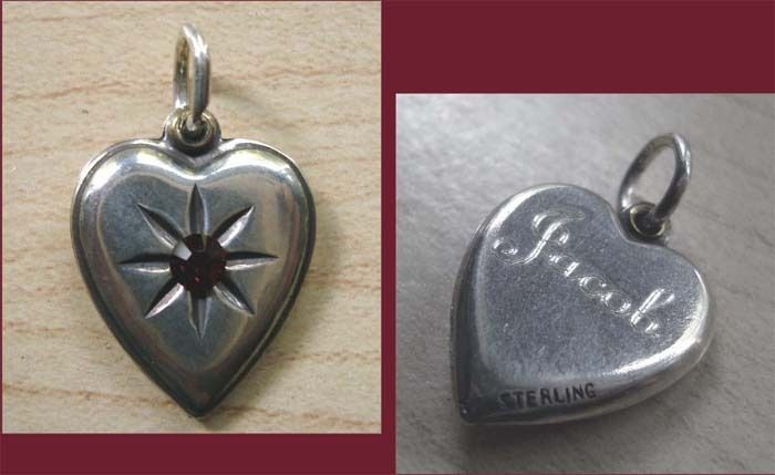   Sterling Silver HEART w Garnet CHARM PENDANT for Necklace or Bracelets
