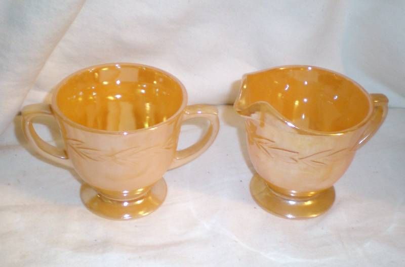 HOCKING FIRE KING PEACH LUSTER LAUREL SUGAR & CREAMER  