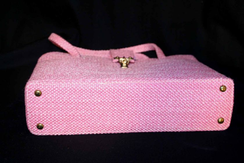 GLAM PINK HOPSACK NEW Vintage 50s 60s BIG HANDBAG PURSE NOS BAG 