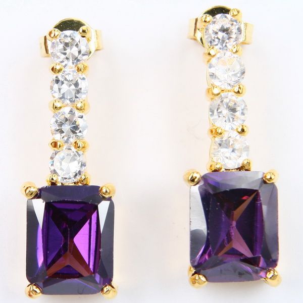 BAGUETTE PRINCESS PURPLE AMETHYST *E016* EARRINGS  