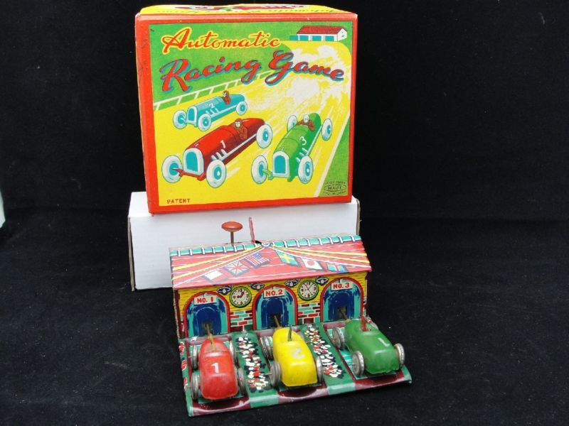 EARLY HAJI AUTOMATIC RACING GAME W/BOX JAPAN RARE  