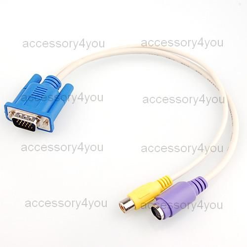VGA TO TV S VIDEO RCA ADAPTER CONVERTER CABLE LAPTOP PC  