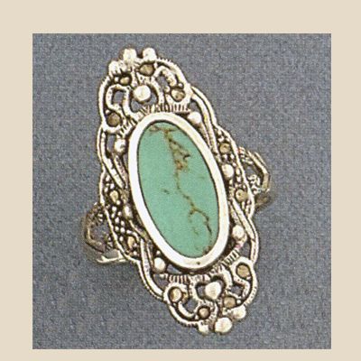 Sterling Silver Marcasite and Turquoise Ring Sizes 6 10  