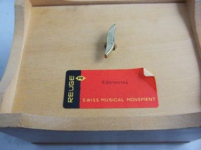 Vintage Reuge Wooden Music Box Swiss Musical Movement Edelweiss Carved 