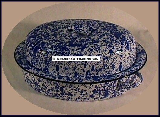   Enamelware 2 Pc 9x13 Oval Oven Roaster NEW with Lid & Side Handles