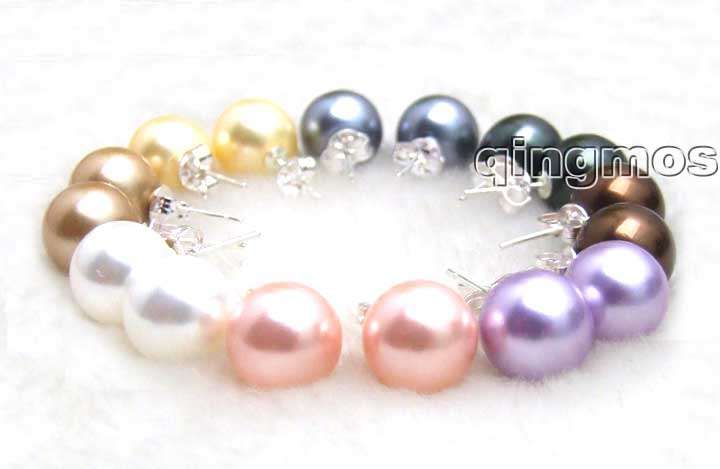   perfect round shell pearl earring with stering silver 925 stud who119