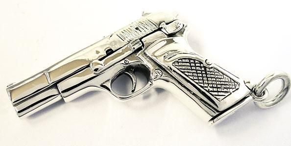 SEMI AUTO HANDGUN PISTOL GUN STERLING SILVER PENDANT  