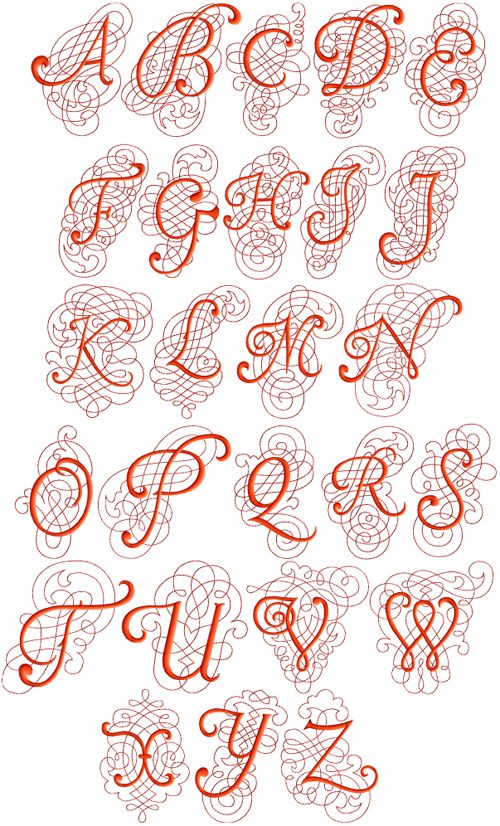 Swirly Initials Machine Embroidery Font   natural size sample