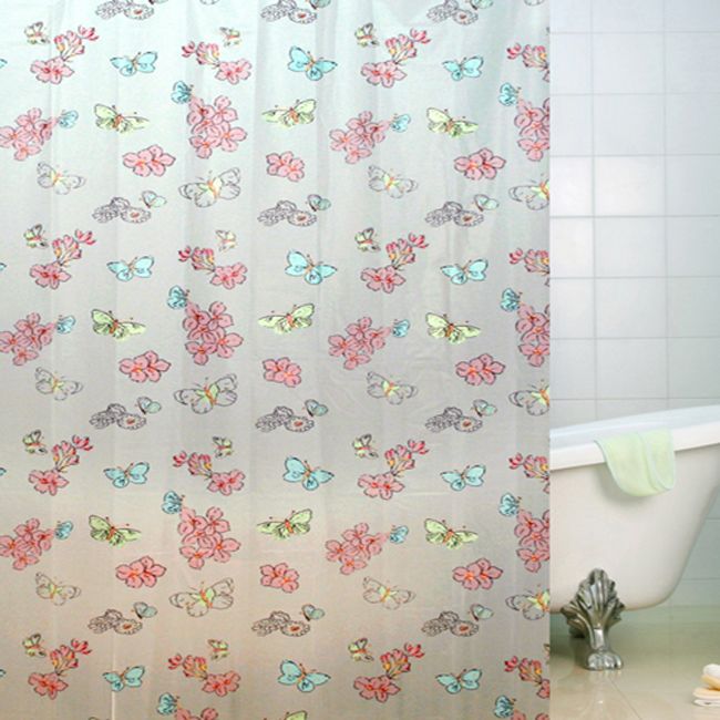 NEW flying Butterfly Waterproof PEVA Shower Curtain W/HOOKS  