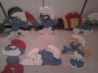 SMURFS WOODEN LAWN OR WALL DECOR  