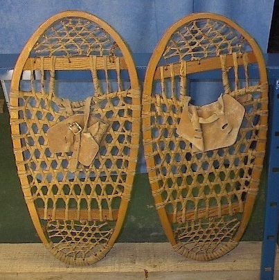 Vintage Bear Paw Snowshoes 28x13 with Leather Bindings  