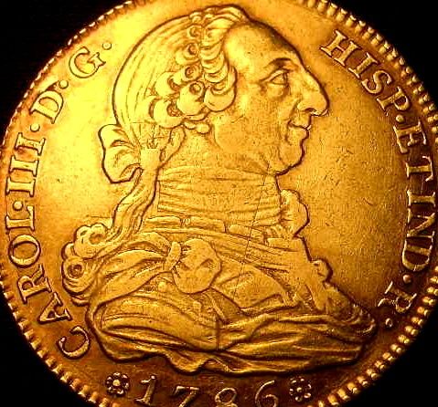 BEAUTIFUL 1786 SPANISH GOLD 4 ESCUDOS COLONIAL ERA DOUBLOON  