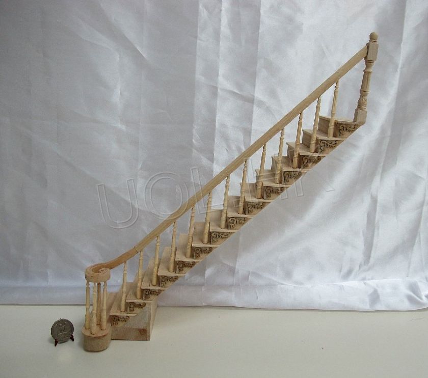   wood carved right staight staircase (Self assembled) for doll house