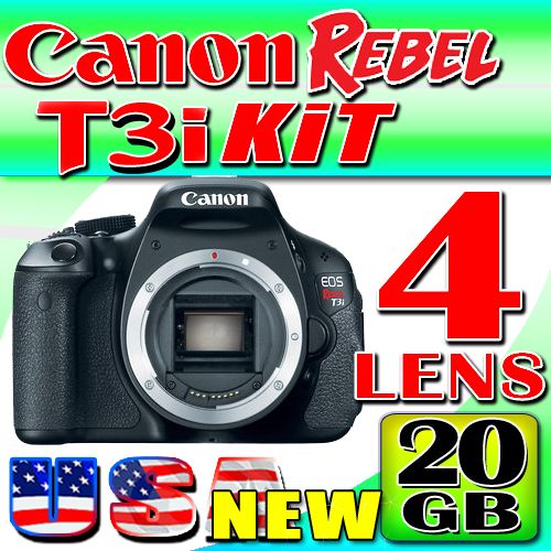 NEW Canon EOS Rebel T3i, 4 Lens 20GB Super Bundle Bonus 609728170592 