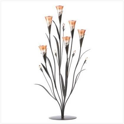 Tall Golden Blossom Bunch Flower Tealight Candle Holder  