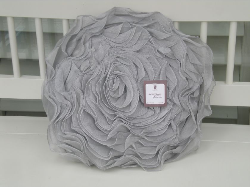 HAYLEY ROSE CHIFFON DECORATIVE THROW PILLOW 16 ROUND SILVER  