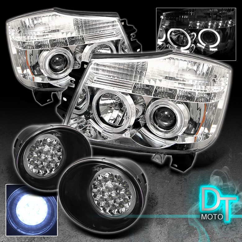 TITAN ARMADA CHROME PROJECTOR HEADLIGHTS + LED FOG LAMP  