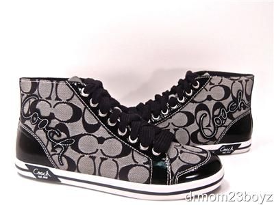 New NIB Coach Signature Brendi Black & White High Top Sneakers 8 