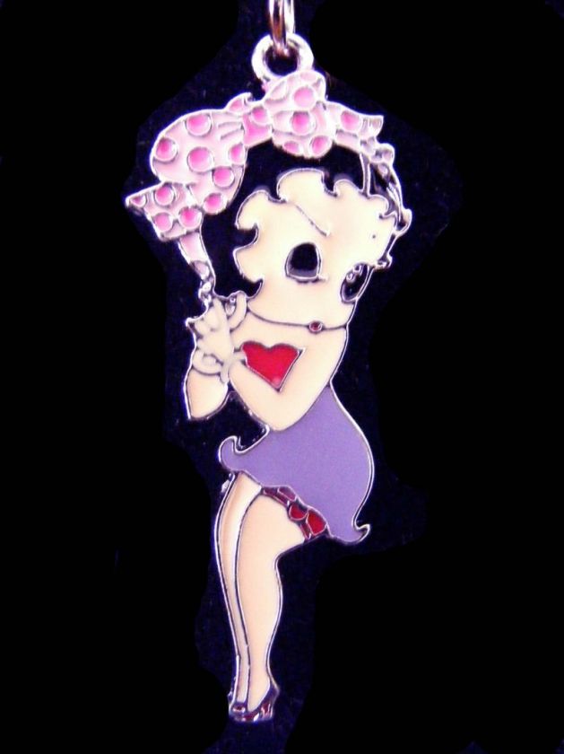 Purple Betty Boop dress w/ black hair Charm Necklace  