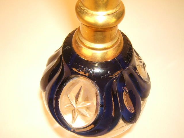   ATTERBURY PATENTED TULIP & STAR COBALT OVER CLEAR EARLY FLUID LAMP