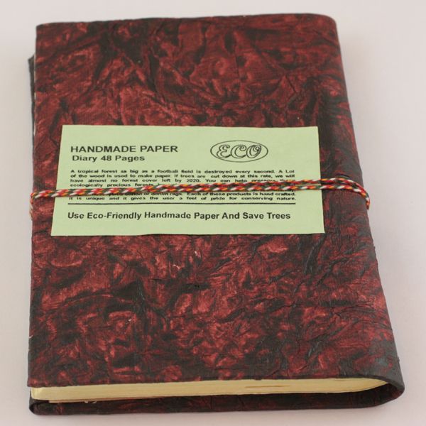 Eco Friendly Diary 48 Pages Handmade Paper Red Dry Wood  