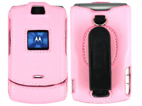 LEATHER HARD CASE COVER for MOTOROLA RAZR V3 V3c PINK  