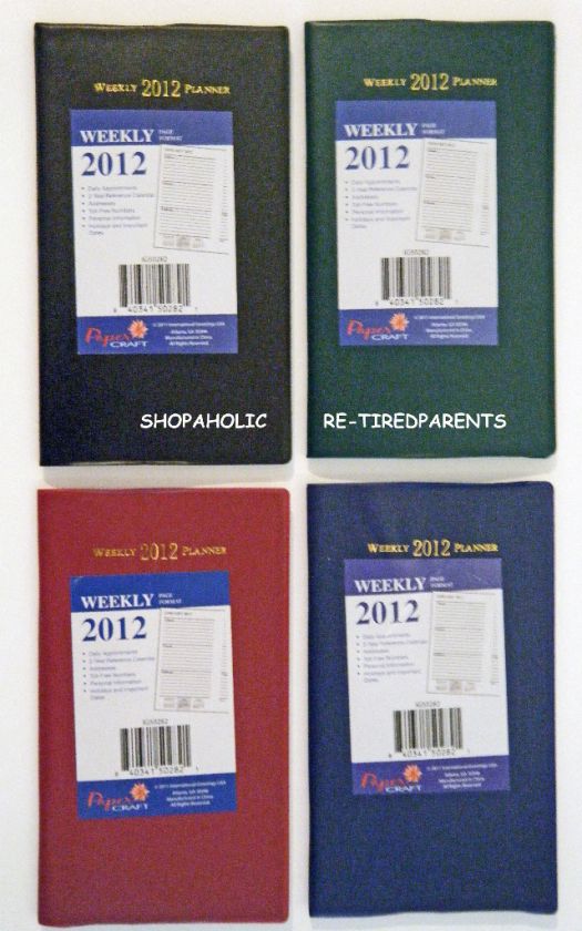 2012   PLANNER – WEEKLY   SMALL   9 SECTIONS   BLACK, GREEN, RED 