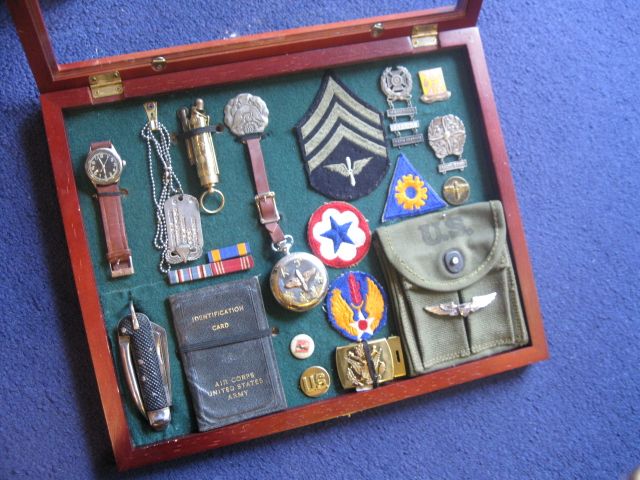 SGT JONES WWII PERSONAL ITEMS ELGIN A 11 & GALLET WATCHES PINS MEDALS 